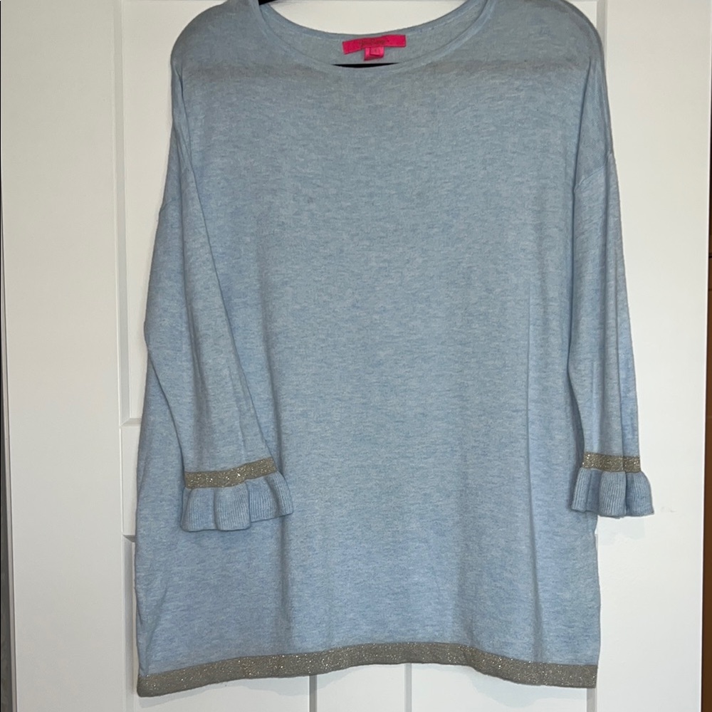 Lilly Pulitzer Light Blue Long Sleeve Sweater with Gold Accents